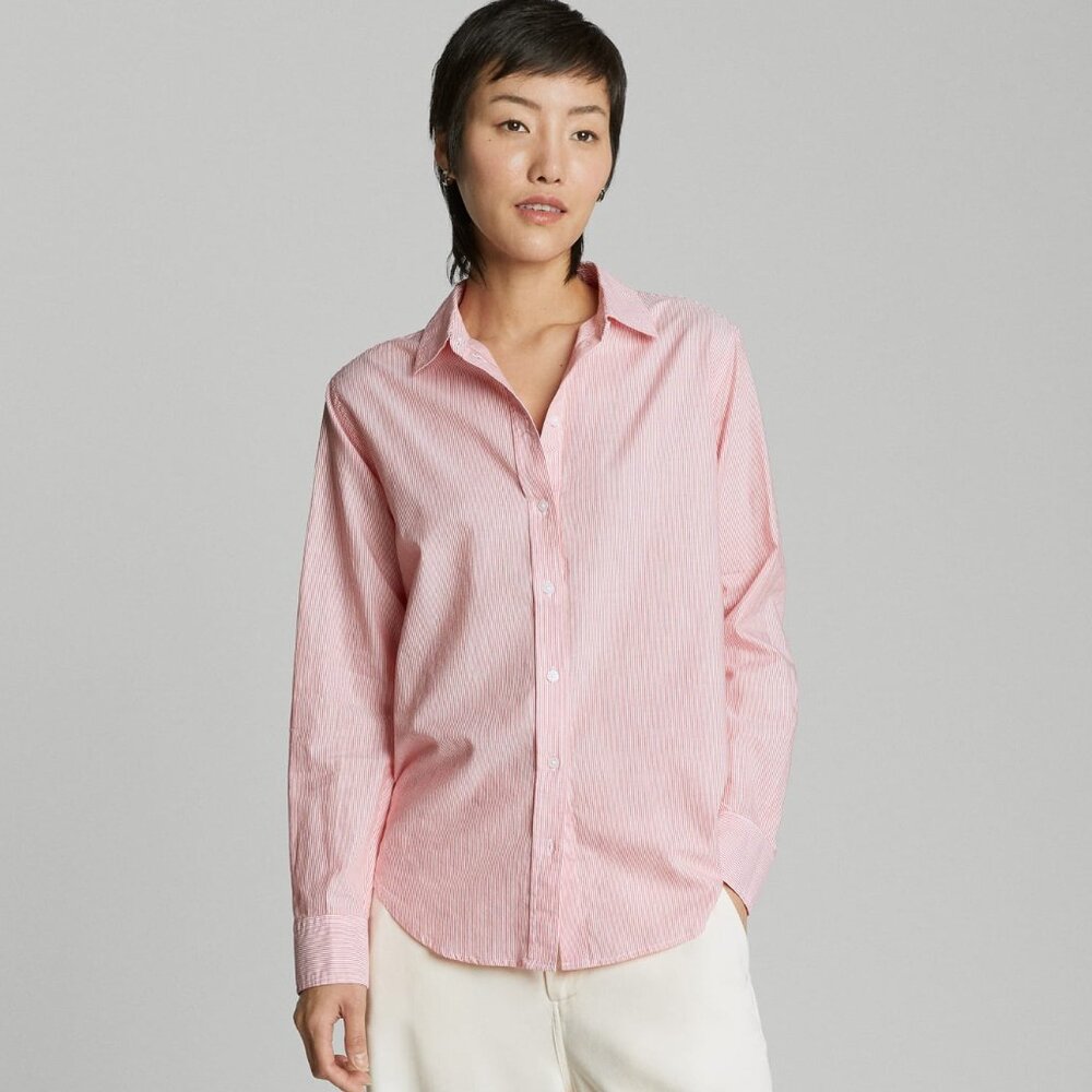 NWOT Everlane Must-Have Shirt in Silky Cotton, Orange Stripe - Size 8